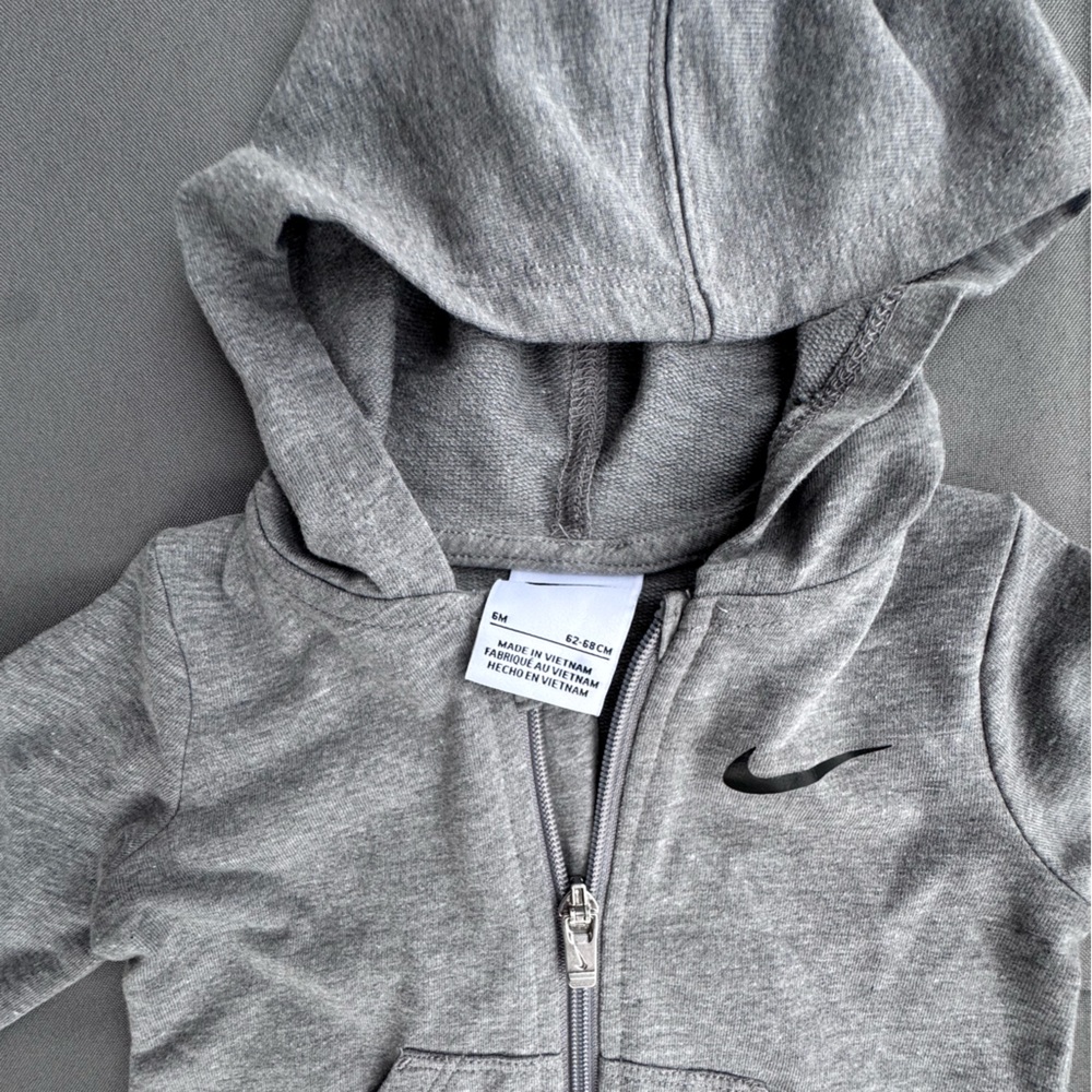 Nike Kids Heather Gray Hooded Zip Sweatshirt with Black Swoosh